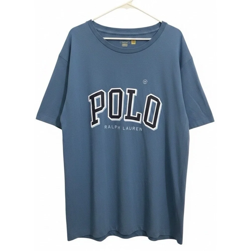 Polo Ralph Lauren Mens 4XB Blue T-Shirt New Big & Tall Varsity Logo Graphic Tee